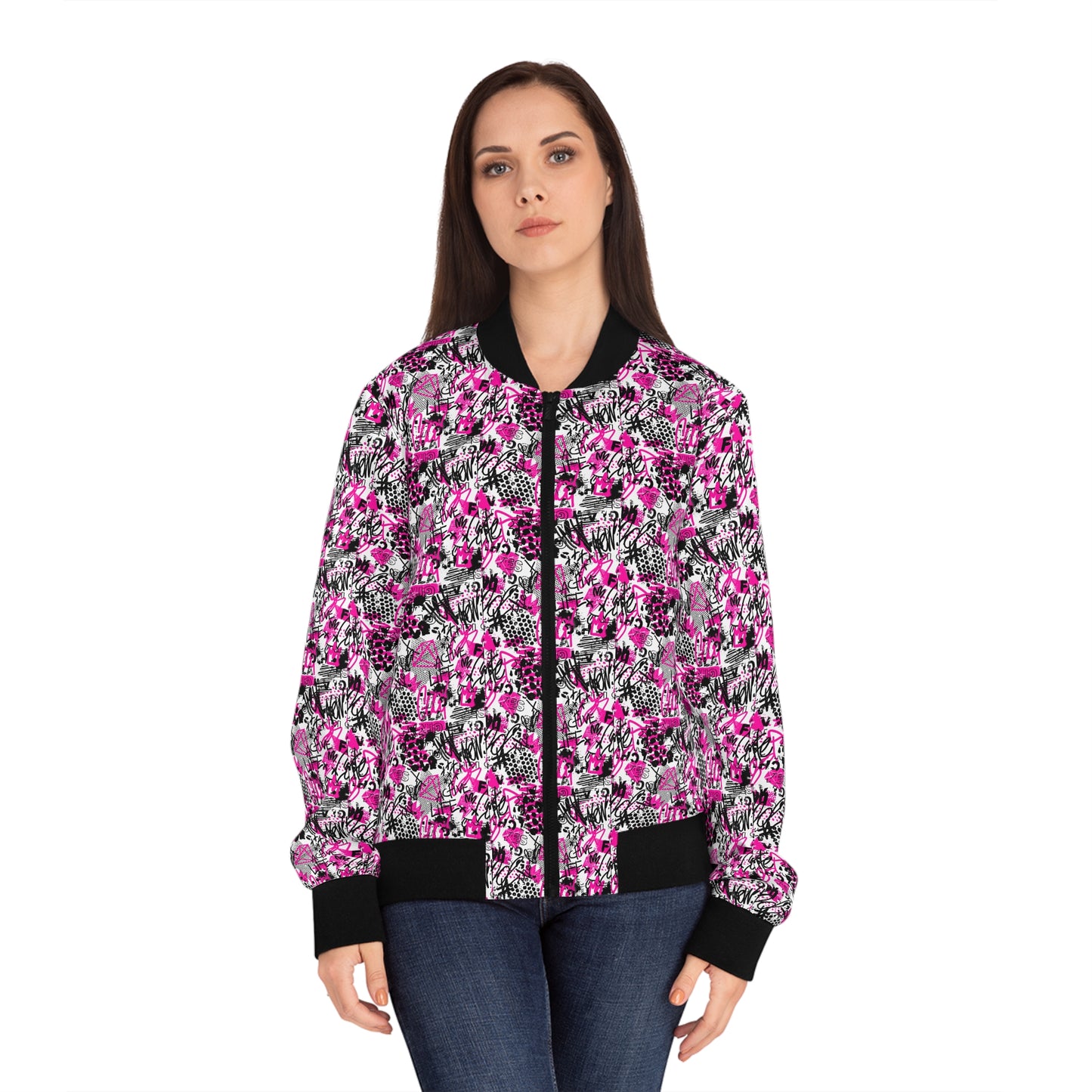 Abstract Graffiti Women's Bomber Jacket (AOP)