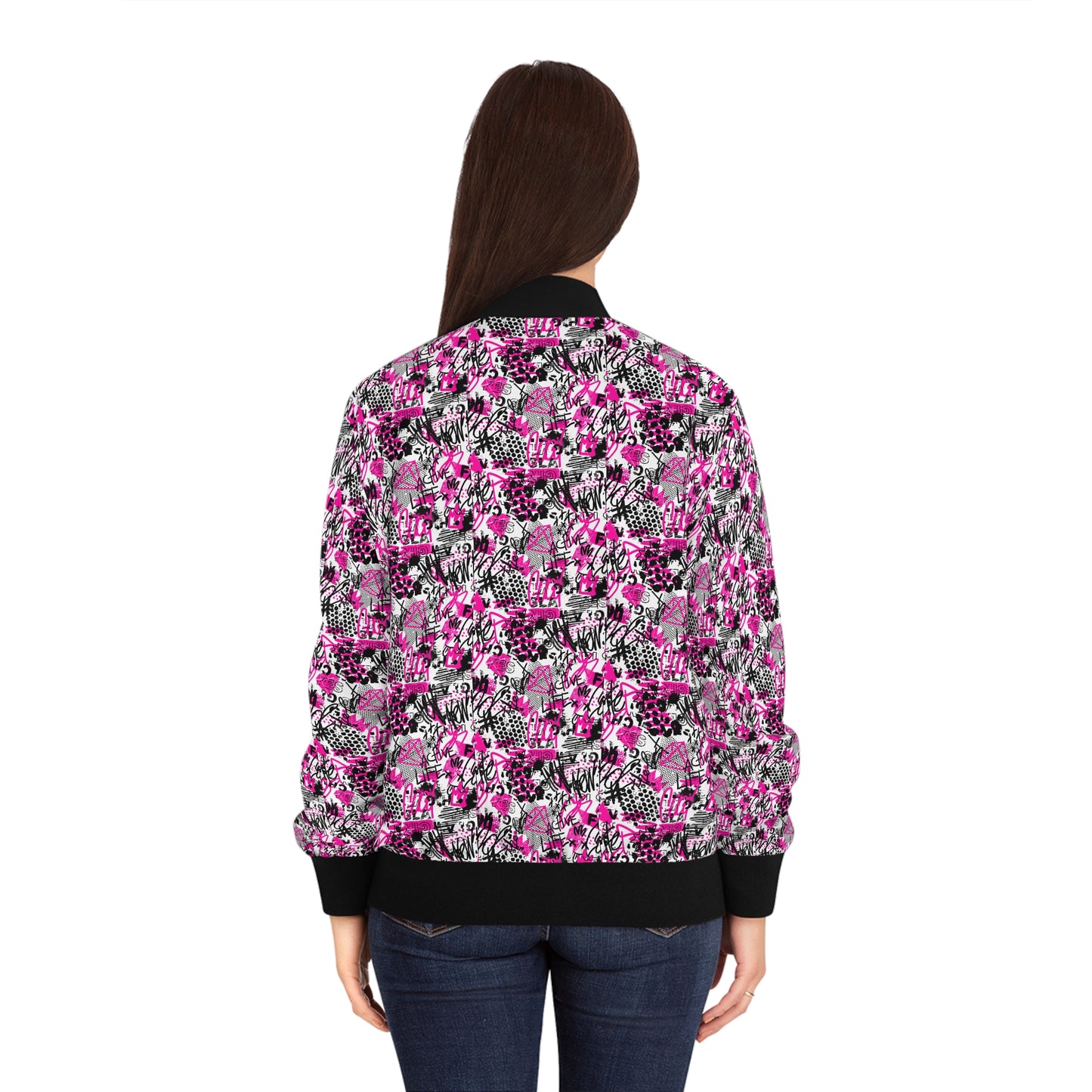 Abstract Graffiti Women's Bomber Jacket (AOP)